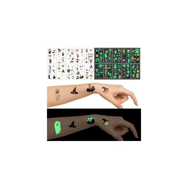 Luminous Halloween Temporary Tattoos - 10 Sheets Glow in the Dark Bulk Prizes for Treat or Trick Party Favor Goody Bag Stuffers