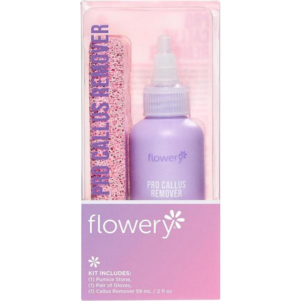 Flowery Pro Callus Remover for Feet - Extra Strength Gel with Pumice Stone & Gloves, Pedicure Foot Kit Cracked Heels Dead Skin