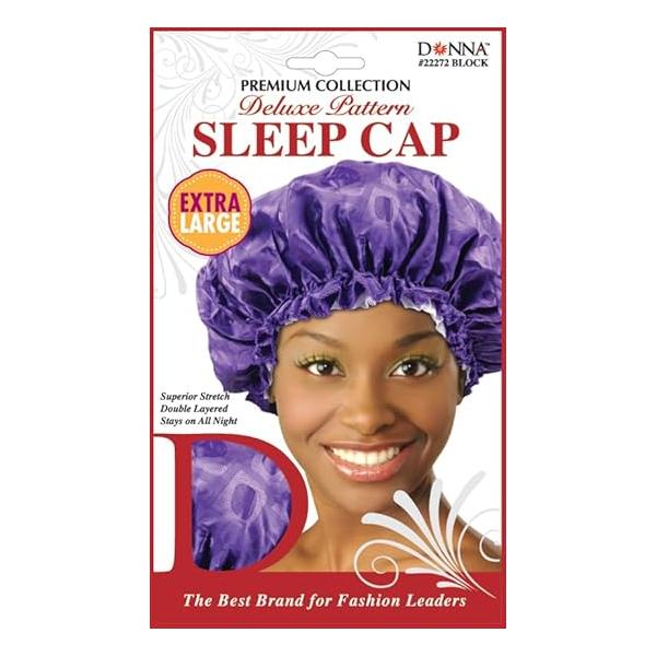 DONNA Deluxe Pattern Sleep Cap Hair Shower Bonnet for Sleeping Hat BLACK DOT