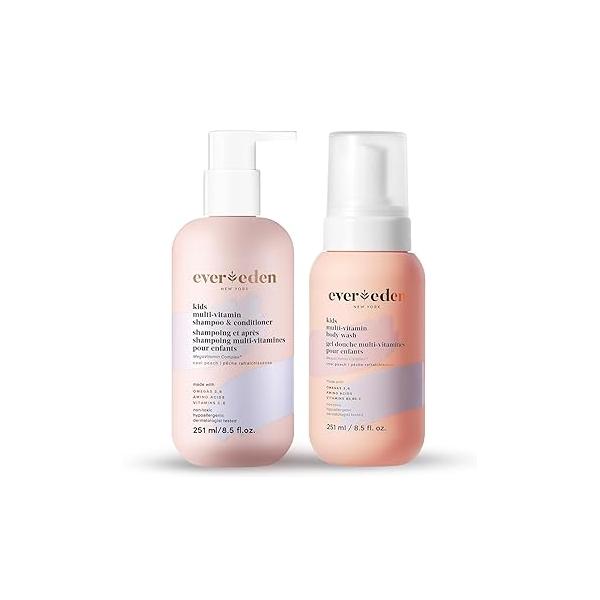 Evereden Kids Shampoo and Conditioner 2 in 1 Body Wash set | Gentle Clean Skin Care Non-toxic Ingredients Cool Peach scent