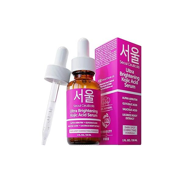 SeoulCeuticals Korean Skin Care Kojic Acid Serum Alpha Arbutin - Dark Spot Remover Corrector Glycolic + Salicylic K Beauty 1oz