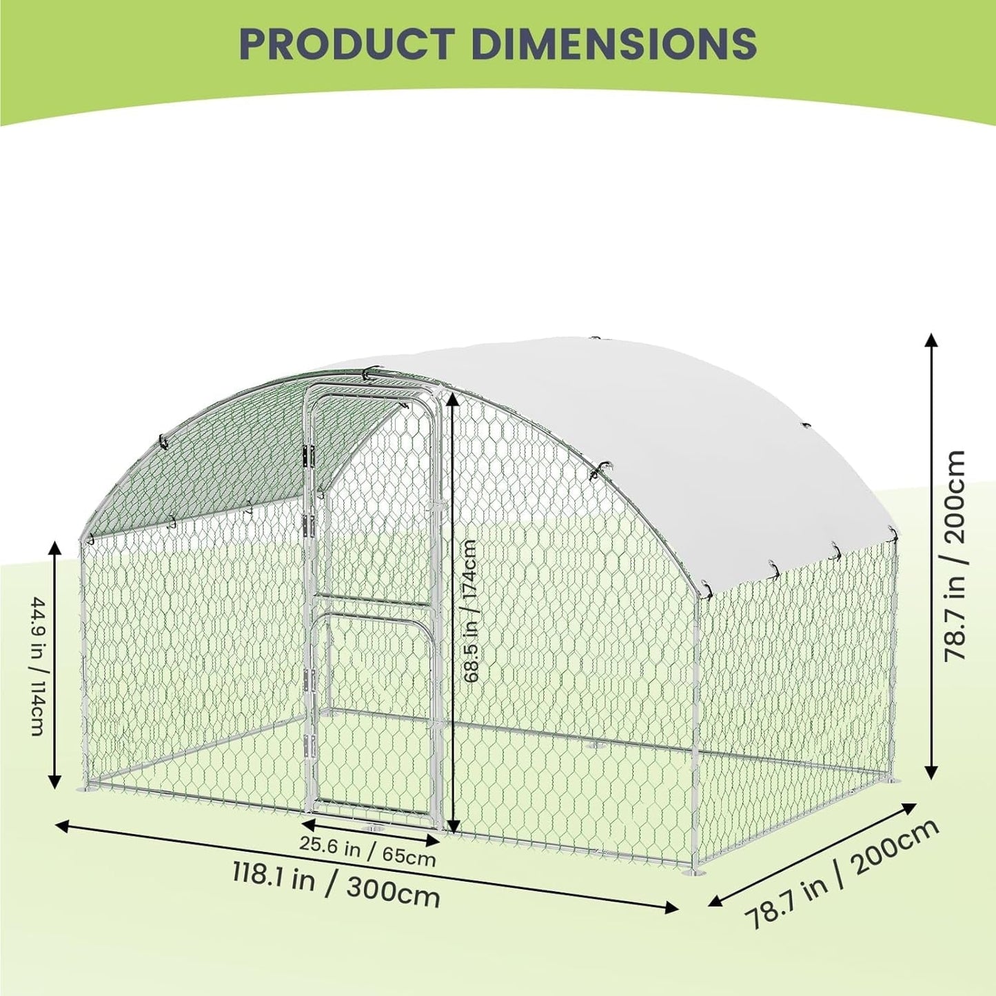 M optimized Large Metal Chicken Coop, Doom Roof Chicken Pen, Wire Mesh Chicken Run with Double Door & Waterproof Cover, Duck Rabbit House Outdoor, 9.8' x 6.5' x 6.5'