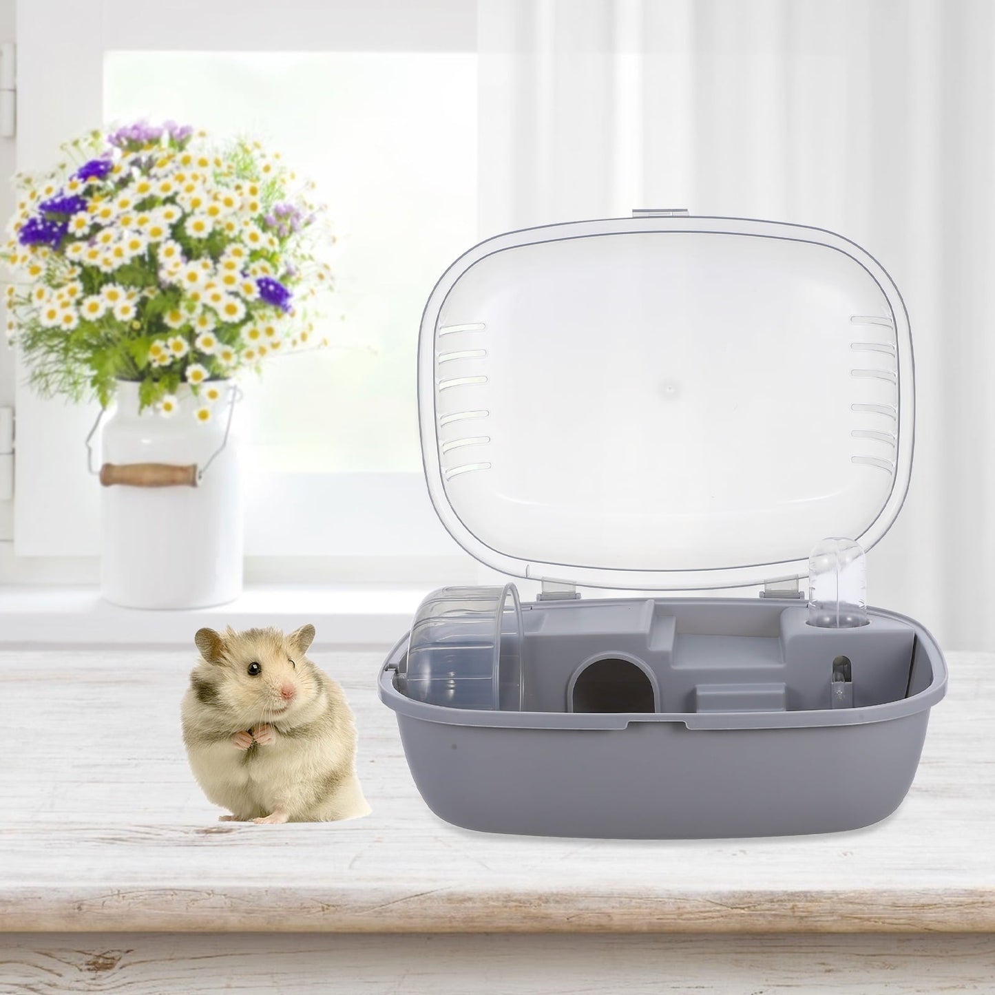 Masteelf Portable Hamster Carrier Cage in Grey Made of ABS for Indoor Home Use and Small Pets Storage